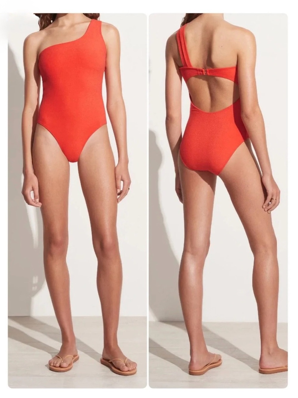 NWT Faithfull the Brand Aurea One Shoulder Swimsuit Morange Towelling